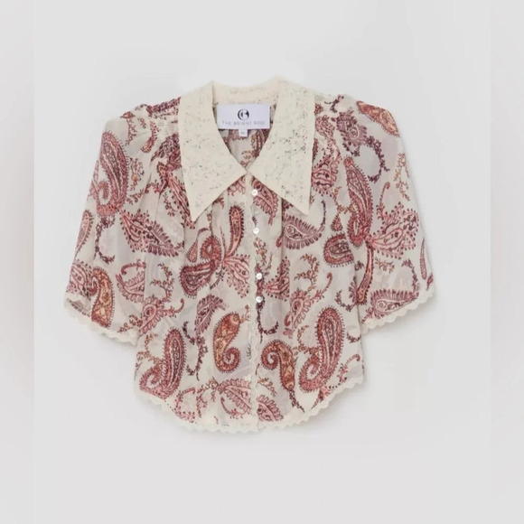 The Bright Side by Rocky Barnes Paisley Lace Button Front Crop Top Blouse Size L - Picture 4 of 11